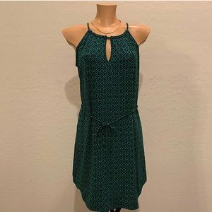 Printed blue and green dress. Key hole neck. Banana Republic. Size XS